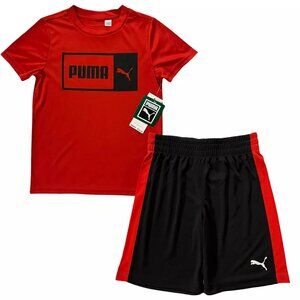 Puma Little Boy's Shorts & T Shirt Set Size 4-6 Black/Red Breathable Quick Dry